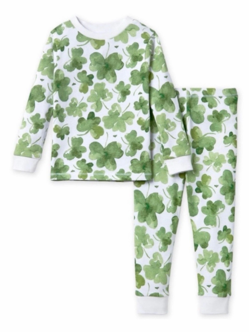 Burt's Bees White and Green Shamrock Print Kids Pajama Set